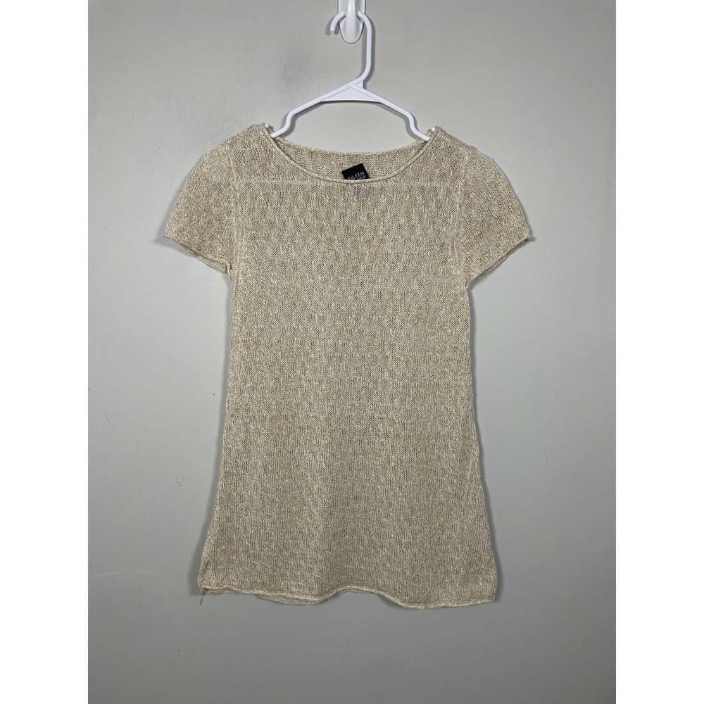 Eileen Fisher Linen Knit Short Sleeve Sweater Top in Cream Size Small Minimalist